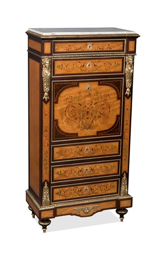 Lot 114 - A satinwood, kingwood and marquetry secrétaire à abattant, by Charles Guillaume Diehl (1811-1885)