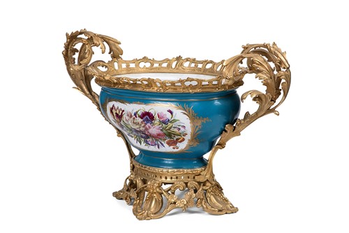 Lot 75 - A Sevres style porcelain and ormolu mounted cache pot, late 19th century