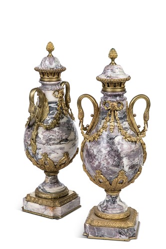 Lot 71 - A pair of French Breccia marble and ormolu mounted vases/cassolettes and covers, circa 1890