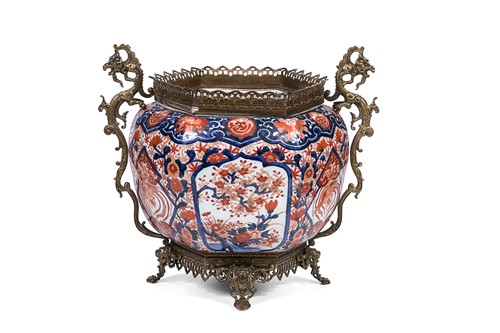 Lot 140 - A gilt metal mounted Imari porcelain two-handled jardiniere, circa 1900