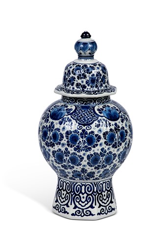 Lot 33 - A Dutch Delft blue and white baluster vase and cover, circa 1900