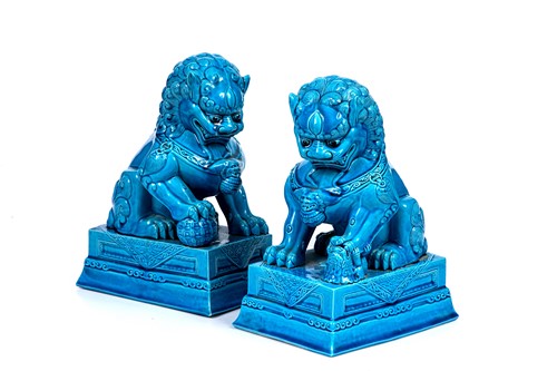 Lot 44 - A pair of Chinese turquoise temple lions, 20th century
