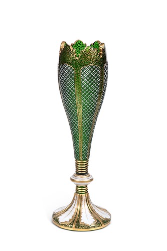 Lot 38 - A Bohemian green glass cut and flashed vase, late 19th century