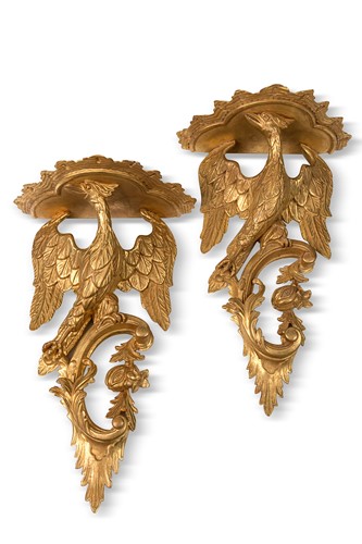 Lot 122 - A pair of George II giltwood wall brackets, 20the century