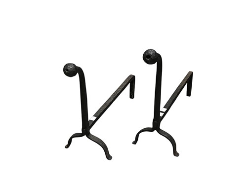 Lot 439 - A pair of wrought iron fire dogs, 20th century,...