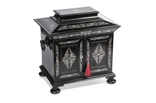 Lot 77 - An ebonised and mother of pearl casket, mid-19th century