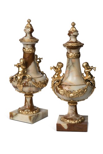Lot 73 - A pair of Louis XV style onyx and gilt metal mounted vases