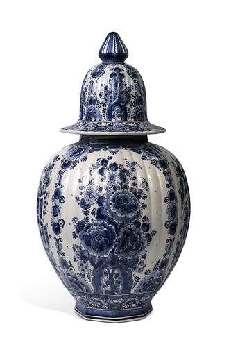 Lot 32 - A large Delft blue and white vase and cover, 20th century