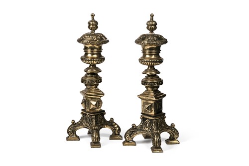 Lot 84 - A pair of brass andirons, in 18th century style