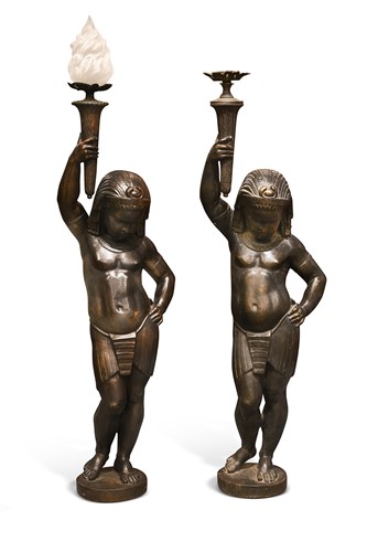 Lot 59 - Two similar French cast iron statues of Egyptian children by Val d'Osne, circa 1870