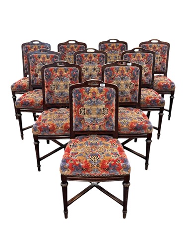 Lot 580 - A set of ten French beech framed dining chairs