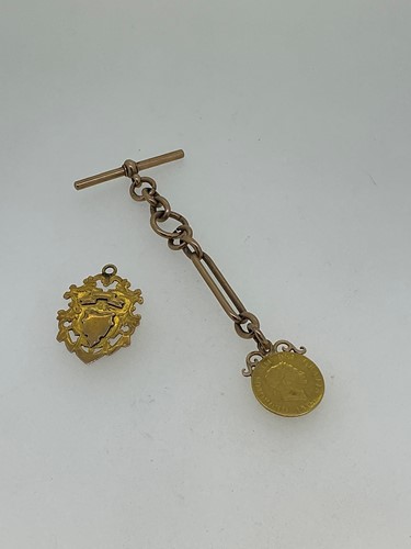 Lot 178 - A watch chain section with 'T' bar stamped...