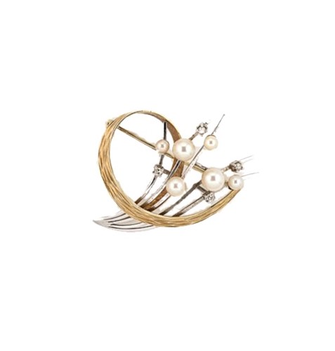 Lot 108 - A 14ct two colour gold pearl and diamond brooch