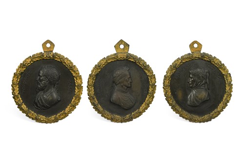 Lot 604 - A trio of bronzed wall plaques, late 19th century
