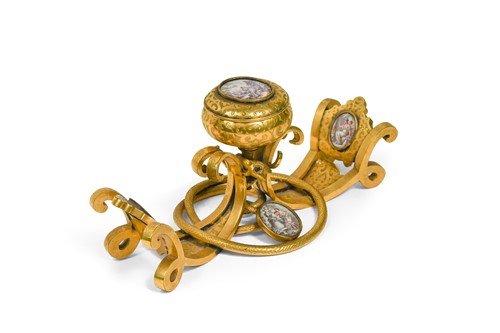 Lot 561 - An Austrian enamel-mounted gilt-metal inkwell, circa 1900
