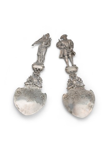 Lot 443 - A pair of Continental silver serving spoons