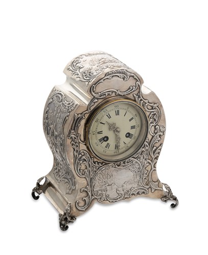 Lot 366 - A Victorian silver cased table clock
