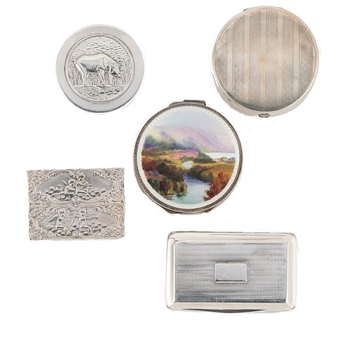 Lot 290 - A group of five silver snuff or powder boxes