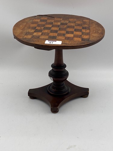 Lot 61 - A miniature Victorian inlaid checker top chess...