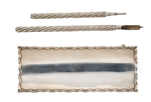 Lot 293 - A George V hallmarked silver pen rest