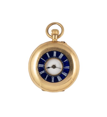 Lot 235 - A Swiss 18ct gold half hunter pocket watch