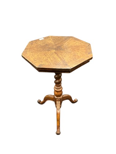 Lot 390 - A Victorian burr oak tripod table, the radial...