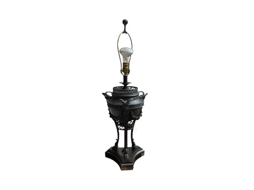 Lot 152 - A Neoclassical Adam style bronzed table lamp,...