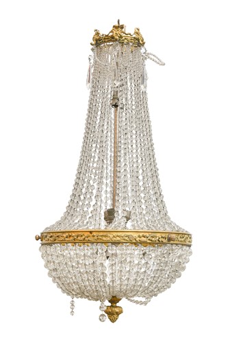 Lot 90 - A Regency style glass and gilt metal bag chandelier