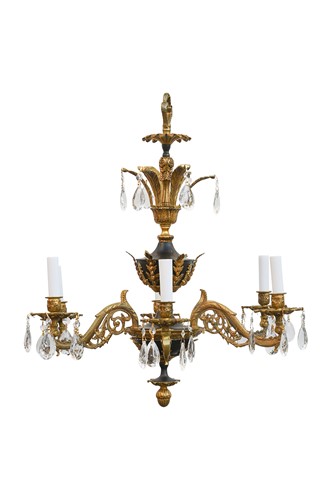 Lot 89 - An Empire style brass six-branch chandelier
