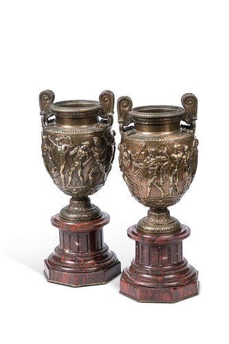 Lot 70 - Ferdinand Barbedienne (1810 - 1892), a pair of bronze cassolettes
