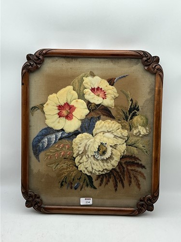 Lot 234 - A Victorian beadwork and fabric floral panel...