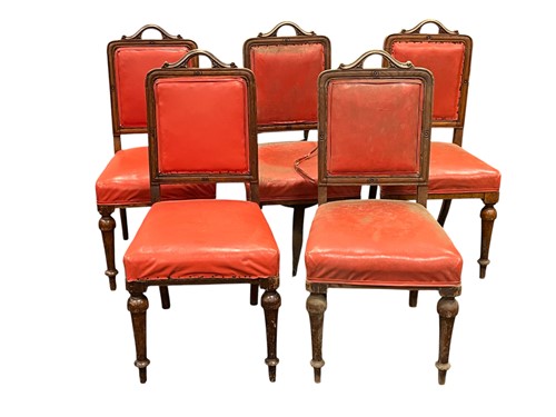 Lot 646 - Set of seven Victorian oak dining chairs, faux...