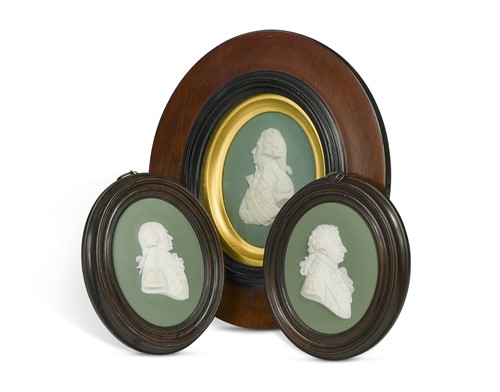 Lot 610 - A Wedgwood green jasperware oval plaque of Horatio Nelson, early 19th century