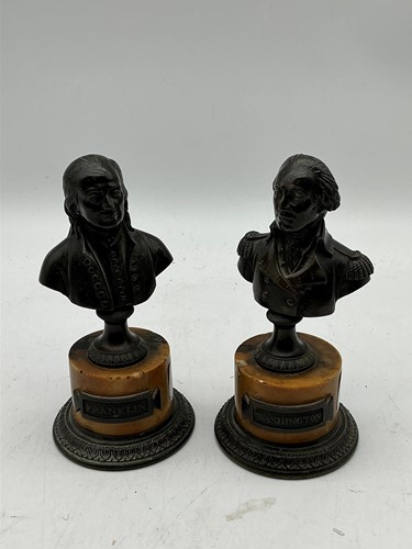 Lot 150 - A pair of bronze busts of Franklin and...