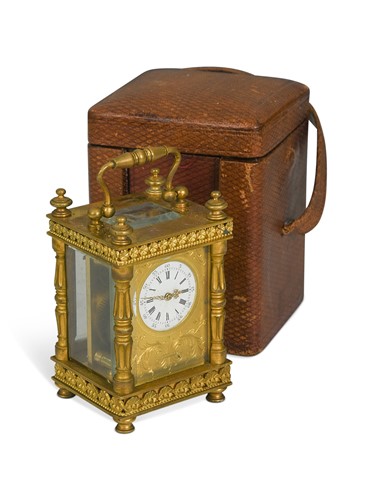 Lot 629 - A miniature brass carriage timepiece, late 19th century