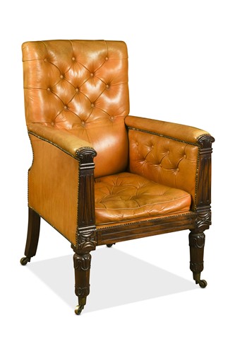 Lot 595 - A William IV tan leather buttoned upholstered armchair