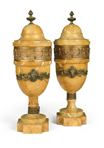 Lot 557 - A pair of Sienna marble urns, early 20th century