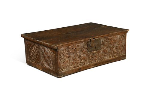 Lot 338 - A carved oak Bible box, late 17th century
