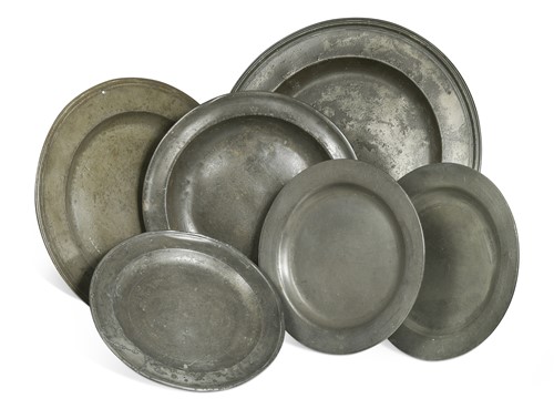 Lot 309 - Six pewter dishes and plates, late 18th or 19th century