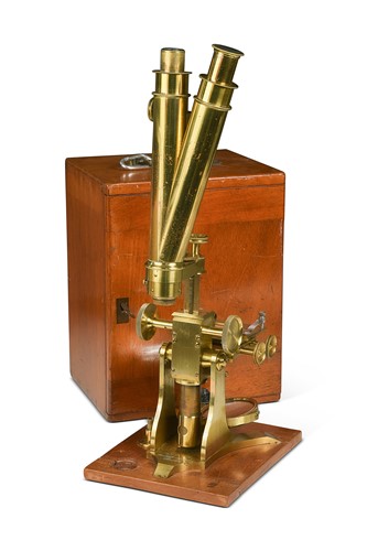 Lot 687 - A lacquered brass binocular microscope by Baker, High Holborn, London