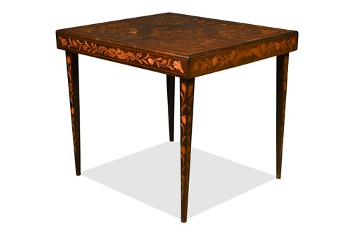 Lot 480 - A Dutch marquetry folding coaching table, 19th century