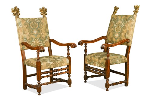 Lot 443 - A near pair of North Italian walnut armchairs, 18th century