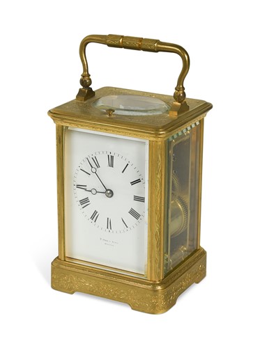 Lot 613 - A French brass repeating carriage clock, by Drocourt, late 19th century