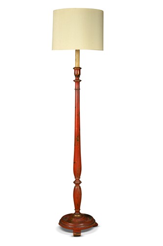 Lot 494 - A Chinoiserie scarlet lacquer standard lamp, 20th century