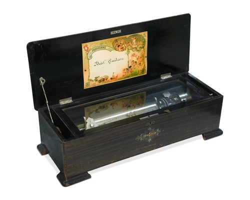 Lot 695 - A Swiss key wind musical box, 19th century