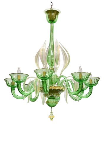 Lot 222 - A Murano green glass chandelier, mid-20th century