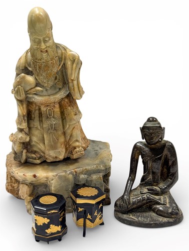 Lot 43 - A Chinese soapstone figure of Zhoulao, late 19th century