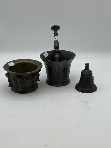 Lot 144 - A French bronzed flanged mortar, another with...