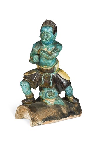 Lot 3 - A Chinese glazed pottery ridge tile as a demon, late Ming Dynasty, 16th century