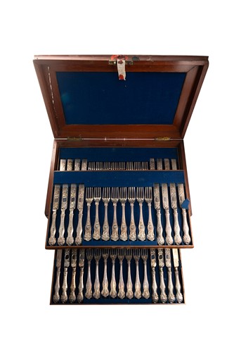 Lot 362 - A Victorian hallmarked silver dessert canteen